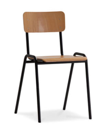 Kantinestoel, zwart, berkenhouten zitting