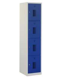 Premium locker, 4 deurs, blauw, 40cm breed, geperforeerd