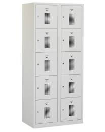 Premium locker, 10 deurs, 80cm breed, grijs, geperforeerd, grijs