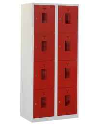 Premium locker, 8 deurs, 40cm breed, grijs, geperforeerd, rood
