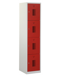 Premium locker, 4 deurs, rood, 40cm breed, geperforeerd