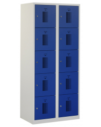 Premium locker, 10 deurs, 80cm breed, grijs, geperforeerd, blauw