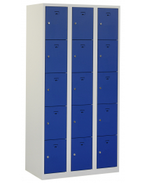 Premium locker, 3 koloms, blauw, 15 deurtjes